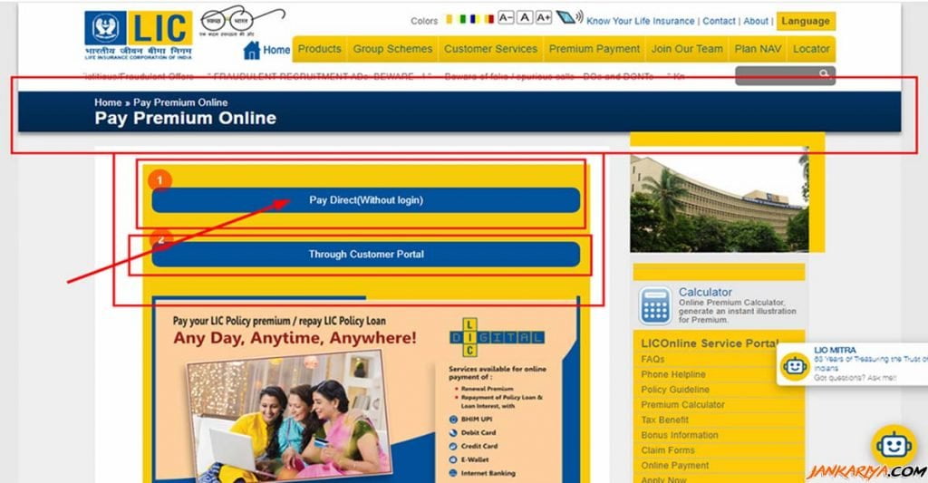 Pay Direct Without login LIC